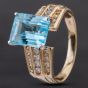Second Hand 9ct Yellow Gold Brilliant Diamond Blue Topaz Ring 4345003