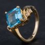 Second Hand 14ct Yellow Gold Square Cut Blue Topaz Dress Ring 4345004