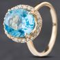 Second Hand 14ct Yellow Gold 6.01ct Blue Topaz & 0.36ct Brilliant Cut Diamond Oval Cluster Ring 4345014