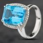 Second Hand 14ct White Gold 9.44ct Blue Topaz & 0.27ct Brilliant Cut Diamond Oblong Cluster Ring 4345017