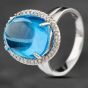 Second Hand 14ct White Gold 2.73ct Blue Topaz & 0.29ct Brilliant Cut Diamond Oval Cluster Ring 4345018