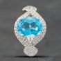 Second Hand 14ct White Gold Oval Cut Blue Topaz & Single Cut Diamond Crossover Ring 43451006