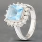 Second Hand Platinum 0.68ct Blue Topaz & Brilliant Cut Diamond Cushion Shape Cluster Ring 43451012