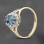 Second Hand 9ct Yellow Gold Blue Topaz & 0.05ct Diamond Heart Engraved Shoulders Oval Cluster Ring 43451021