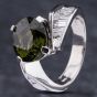 Second Hand Platinum 3.00ct Green Tourmaline & 0.64ct Baguette Cut Diamond Cross Over Ring 4346002