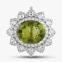 Second Hand 18ct White Gold Green Tourmaline & Diamond Large Oval Cluster Ring 434615640