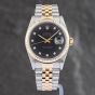 Second Hand Rolex Mens Datejust Black Dial Two Colour Bracelet Watch 16233