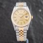 Second Hand Rolex Mens Datejust Gold Dial Silver Bracelet Watch 16233