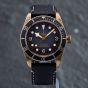 Second Hand Tudor Mens Black Bay Grey Dial Black Leather Strap Watch 79250BA
