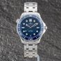 Second Hand OMEGA Mens Seamaster Blue Dial Silver Bracelet Watch 21030422003001