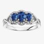 9ct White Gold Sapphire and Diamond Triple Cluster Twist Ring 51Y38WG/9-10