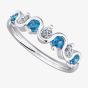 9ct White Gold Blue Topaz and Diamond Wave Half Eternity Ring 9051/9W/DQ1025BT
