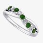 9ct White Gold Emerald and Diamond Crossover Half Eternity Ring 9052/9W/DQ1025E Q