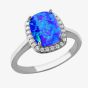 Sterling Silver Rectangle Synthetic Blue Opal and White Cubic Zirconia Halo Ring 8.86.0049