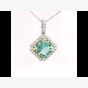 Tivon 18ct Gold Cushion-Cut Green Tourmaline & Diamond Cluster Pendant Necklace