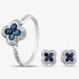 9ct White Gold Sapphire & Diamond Quatrefoil Shaped Jewellery Set
