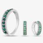 9ct White Gold Emerald & Diamond Three Row Jewellery Set