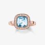THOMAS SABO Rose Gold Plated Square Blue Cubic Zirconia Ring TR2029-635-1