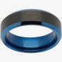 Unique Mens Black & Blue Tungsten 7mm Ring TUR-59