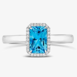 Tivon Classic 18ct White Gold Blue Topaz & Diamond Cluster Ring RW-1647-BT M1/2 