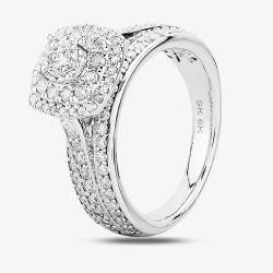 9ct White Gold 1.00ct Diamond Fancy Shouldered Square Cluster Ring TH012525112159