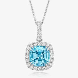 Tivon 18ct White Gold Santa Maria Aquamarine and Diamond Cluster Necklace PW-0961-SAQ