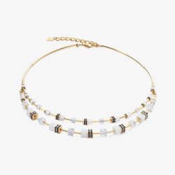 Coeur De Lion GeoCUBE Gold Plated Iconic Iridescent Crystal Bead Necklace 2810/10-1416