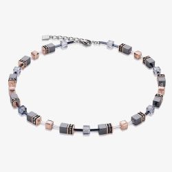 Coeur De Lion GeoCUBE Grey & Rose Crystal Necklace 4015/10-0730