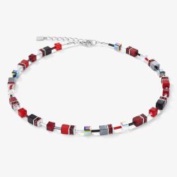 Coeur De Lion GeoCUBE Red & Grey Multi Stone Necklace 4014/10-0312