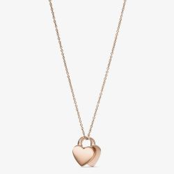 Fossil Duo Heart Rose Gold Tone Stainless Steel Necklace JF03205791