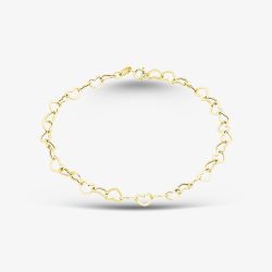 9ct Yellow Gold 7.5 Inch Heart Link Chain Bracelet HMHC-500-9Y-7.5