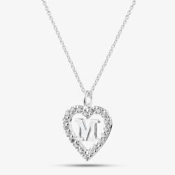 Sterling Silver Cubic Zirconia M Initial Heart Pendant 016-33527/M