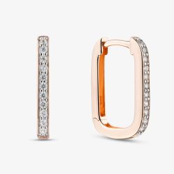 Rose Gold Tone Sterling Silver Cubic Zirconia Rounded Square Hoop Earrings 05S2AVE657307