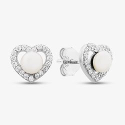 Sterling Silver Cubic Zirconia Heart Pearl Stud Earrings EOW70137FW