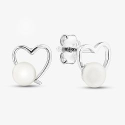 Sterling Silver Pearl Open Heart Stud Earrings EOW70265FW