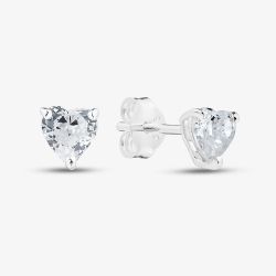 Silver Heart Cut Cubic Zirconia Stud Earrings EHT5X5 (BK)