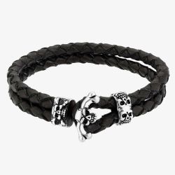 Bourne and Wilde Mens Double Black Leather Skull Bracelet UR15-05