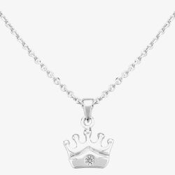 Fleur Kids Sterling Silver Cubic Zirconia Crown Pendant Necklace AZP030304