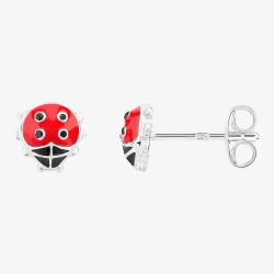 Fleur Kids Sterling Silver Red Enamel Ladybird Stud Earrings AZE231704