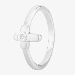 Fleur Kids Sterling Silver Cubic Zirconia Cross Ring AZR041404