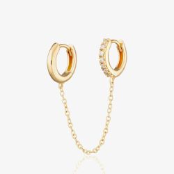 Scream Pretty 18ct Gold Plated Cubic Zircona Chain Linked Single Huggie Hoop Earrings SPG-268