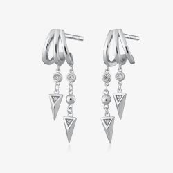 Scream Pretty Rebel Silver Rhodium Plated Illusion Cubic Zirconia Triple Hoop Drop Earrings SPS-155