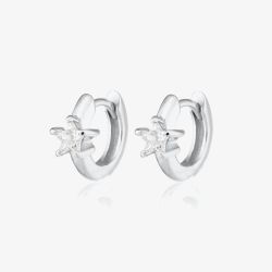 Scream Pretty Silver Rhodium Plated Cubic Zirconia Single Star Huggie Hoop Earrings SPS-398
