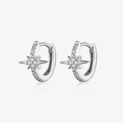 Scream Pretty Starburst Silver Rhodium Plated Cubic Zirconia Star Huggie Hoop Earrings SPS-217