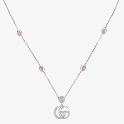 Gucci Silver GG Marmont Pink Mother of Pearl Necklace YBB52739900200U