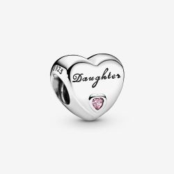PANDORA Silver Pink Cubic Zirconia Daughter Heart Charm 791726PCZ