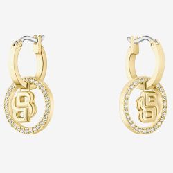BOSS Double B Divine Gold Tone Drop Huggie Hoop Earrings 1580821