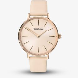 Sekonda Ladies Rose Gold Tone Pink Leather Strap Watch 40470