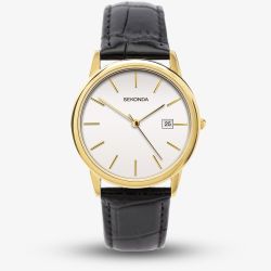 Sekonda Mens Gold Tone Black Leather Strap Watch 1718