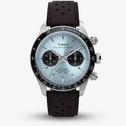 Timex Mens Waterbury Heritage Blue Chronograph Dial Brown Leather Strap Watch TW2Y70600
